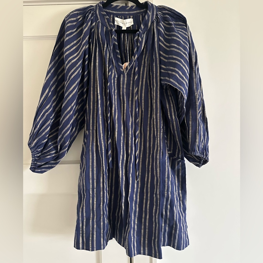 Daughters of India Navy/Gold Stripe Mini Dress Small